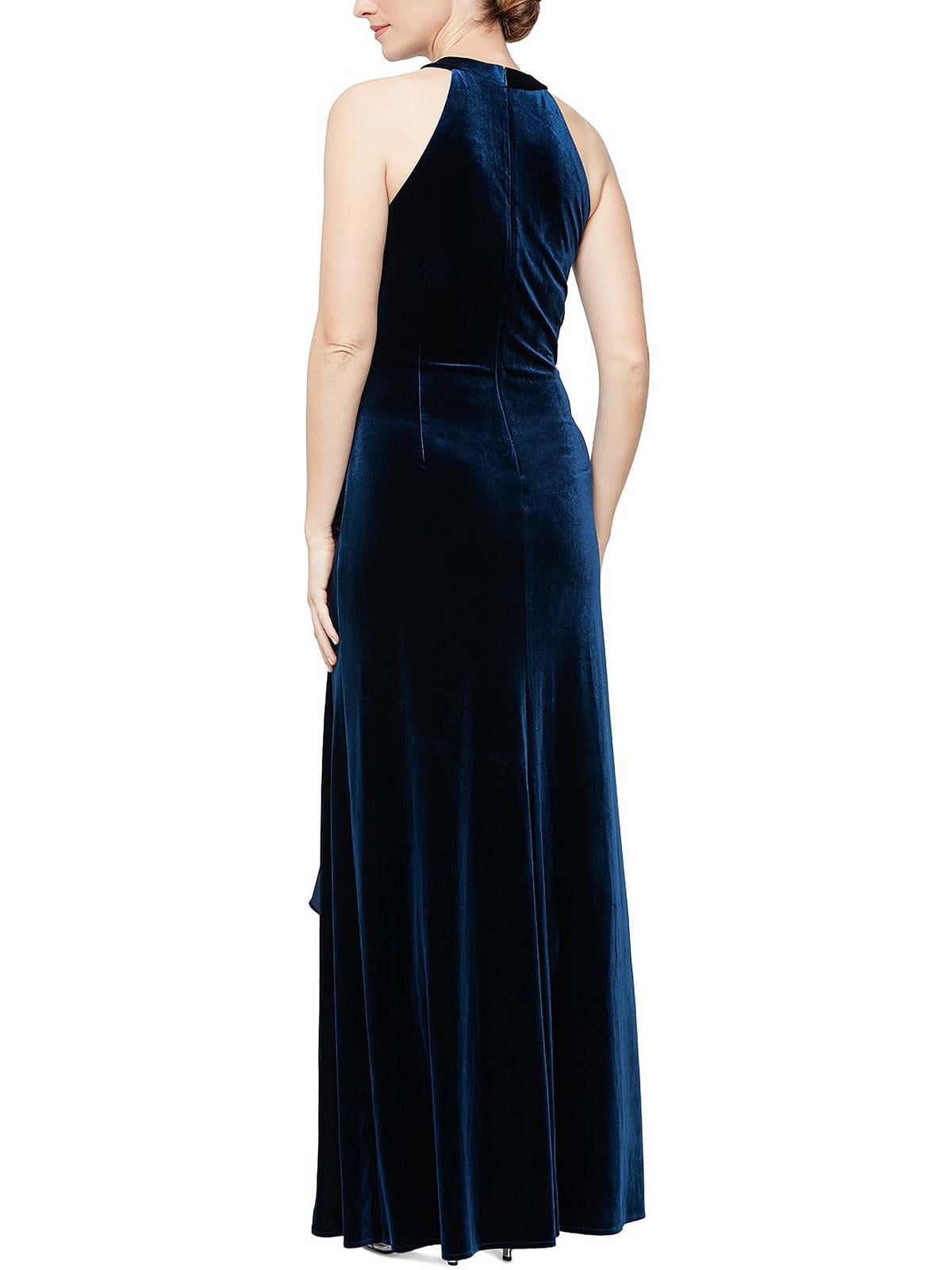 Vestido de festa feminino Alex Evenings com babados e acabamento em veludo e contas, tamanho médio, azul