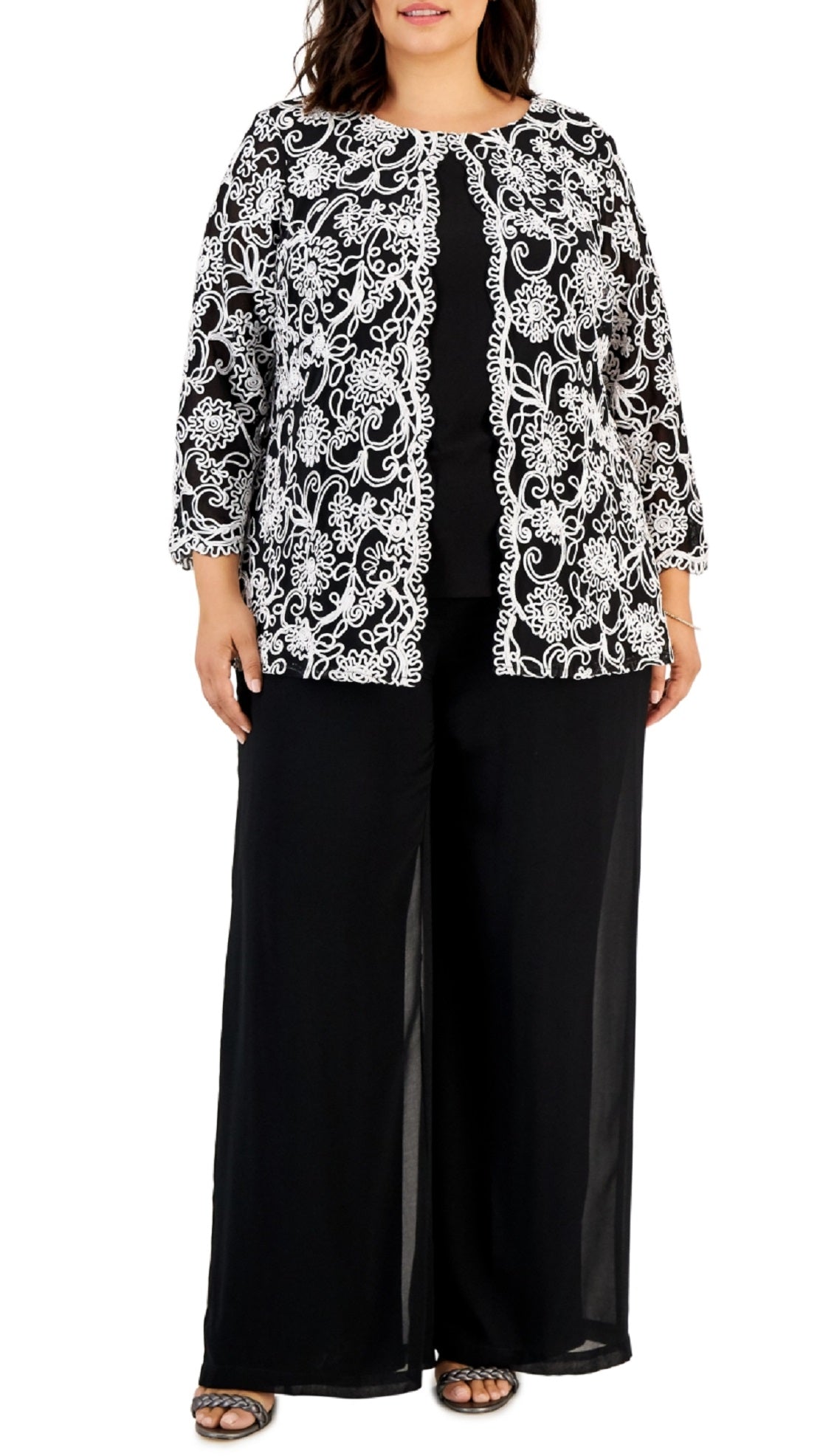 Alex Evenings Conjunto de blusa feminina bordada, preta, tamanho 1X
