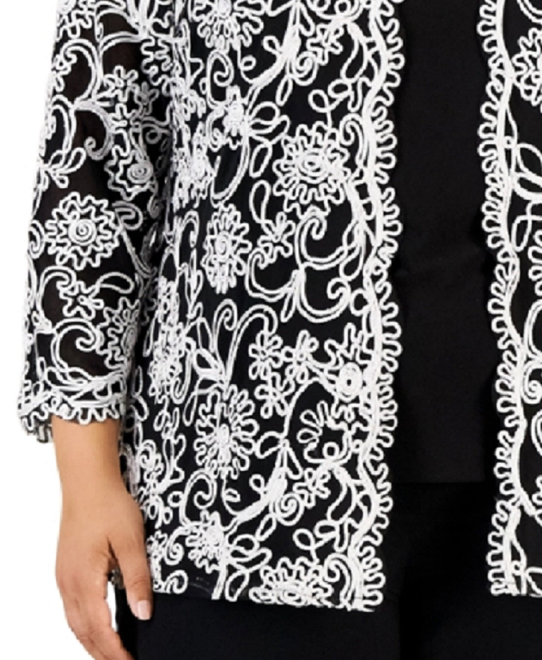 Alex Evenings Conjunto de blusa feminina bordada, preta, tamanho 1X