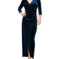 Vestido longo com decote sobrepeliz feminino Alex Evenings, saia azul, tamanho 8