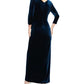 Vestido longo com decote sobrepeliz feminino Alex Evenings, saia azul, tamanho 8