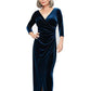 Vestido longo com decote sobrepeliz feminino Alex Evenings, saia azul, tamanho 8