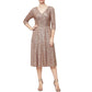 Vestido feminino Alex Evenings com lantejoulas e manga 3/4, marrom, tamanho 14