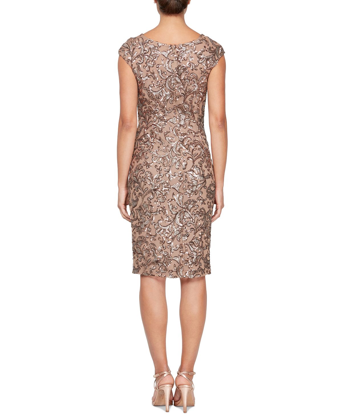 Vestido justo com decote em V e lantejoulas Alex Evenings para mulheres, rosa, tamanho pequeno 16