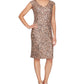 Vestido justo com decote em V e lantejoulas Alex Evenings para mulheres, rosa, tamanho pequeno 16