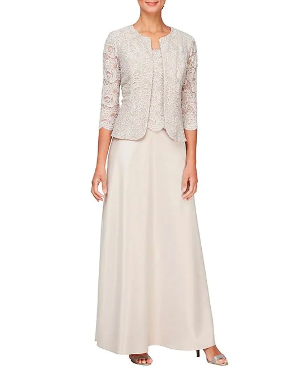 Vestido de festa feminino Alex Evenings com renda bordada e jaqueta, amarelo, tamanho 20