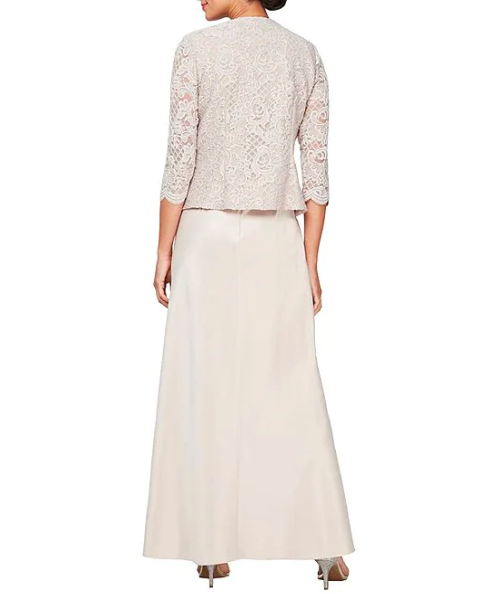 Vestido de festa feminino Alex Evenings com renda bordada e jaqueta, amarelo, tamanho 20