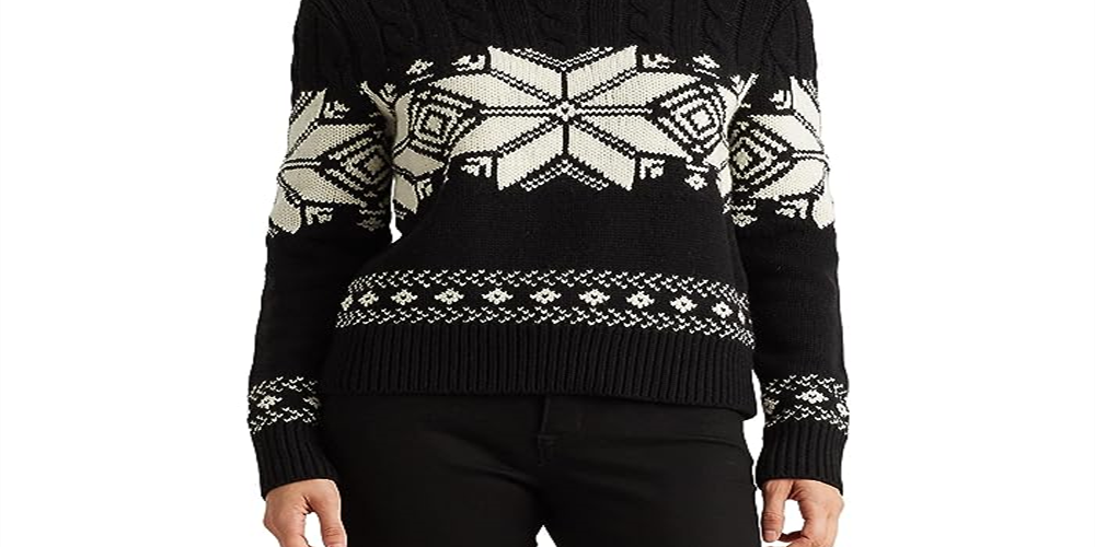Ralph Lauren Superb Manga Longa Funnel Knit Preto Tamanho Médio Feminino