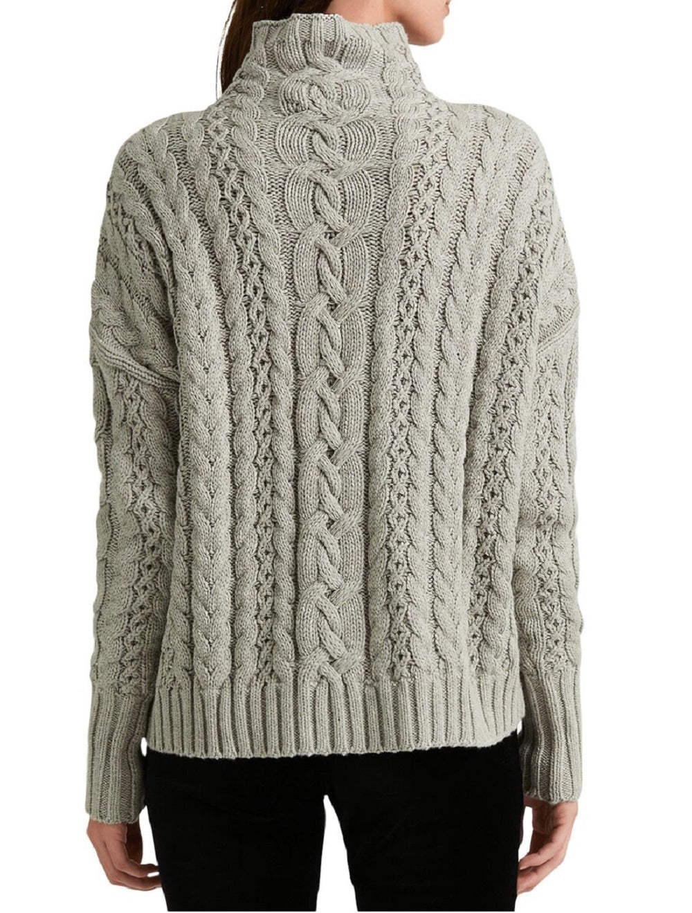 Suéter Ralph Lauren Feminino com Textura Elástica e Canelado, Manga Longa e Gola Falsa, Cinza, Tamanho P