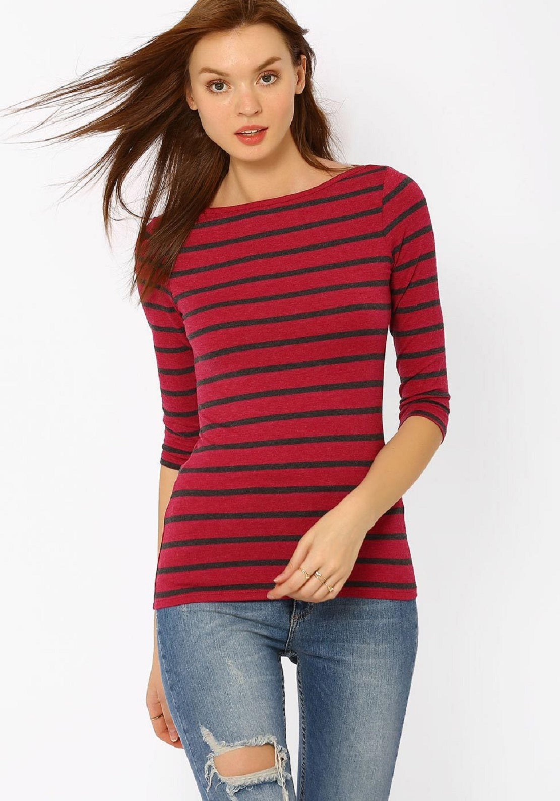 Blusa Ralph Lauren Feminina Listrada de Algodão Elástico Vermelha Tamanho Grande