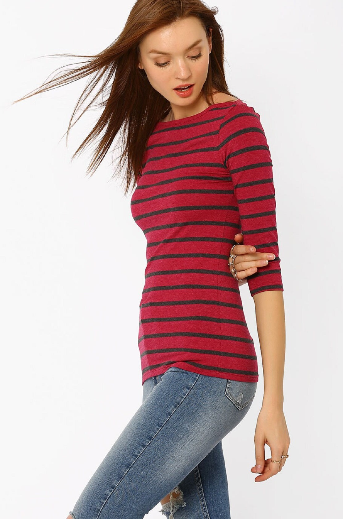 Blusa Ralph Lauren Feminina Listrada de Algodão Elástico Vermelha Tamanho Grande