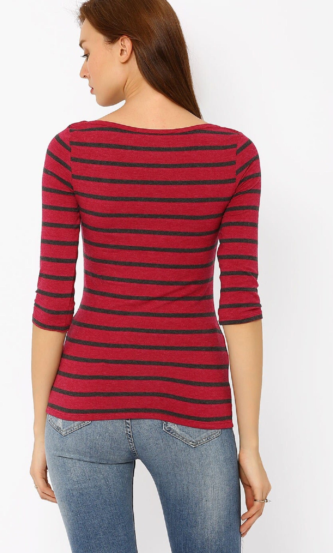 Blusa Ralph Lauren Feminina Listrada de Algodão Elástico Vermelha Tamanho Grande