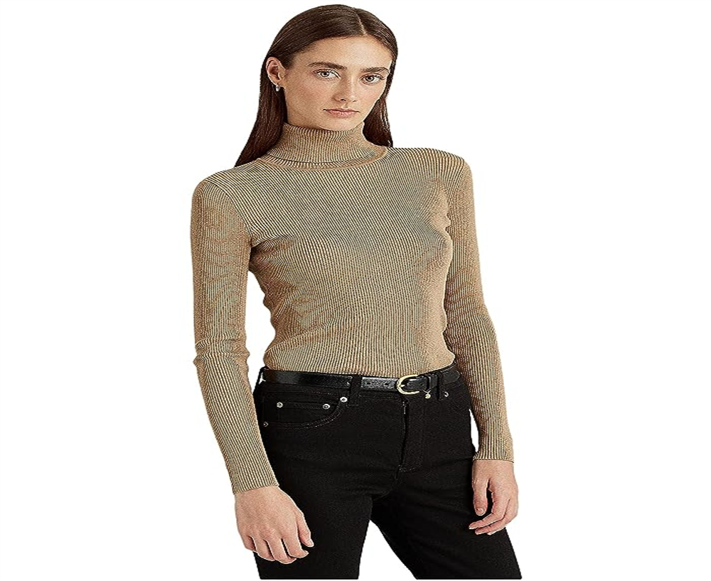 Suéter Ralph Lauren Feminino Gola Alta Canelada Amarelo Tamanho Pequeno Pequeno