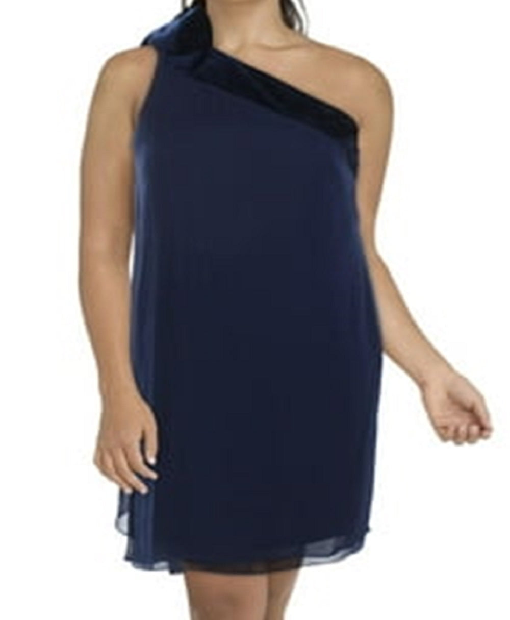 Vestido curto Ralph Lauren feminino de um ombro só para coquetel e festa, azul, tamanho 14
