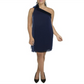 Vestido curto Ralph Lauren feminino de um ombro só para coquetel e festa, azul, tamanho 14