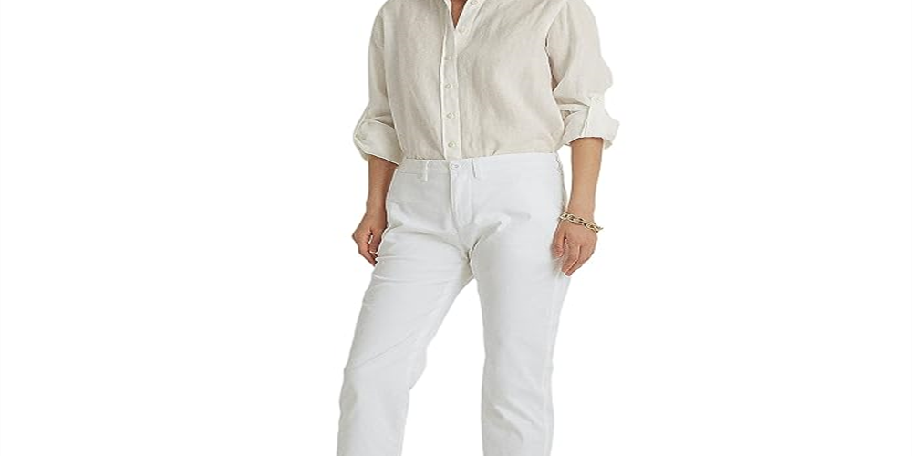 Calça chino elástica slim fit feminina Ralph Lauren, branca, tamanho 2