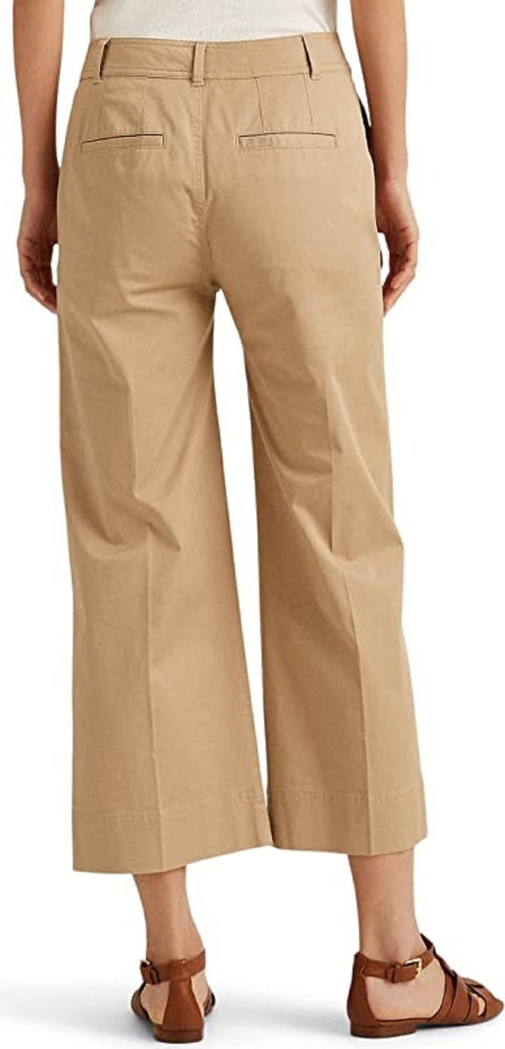 Calça feminina Ralph Lauren de sarja de algodão, perna larga, marrom, tamanho 8