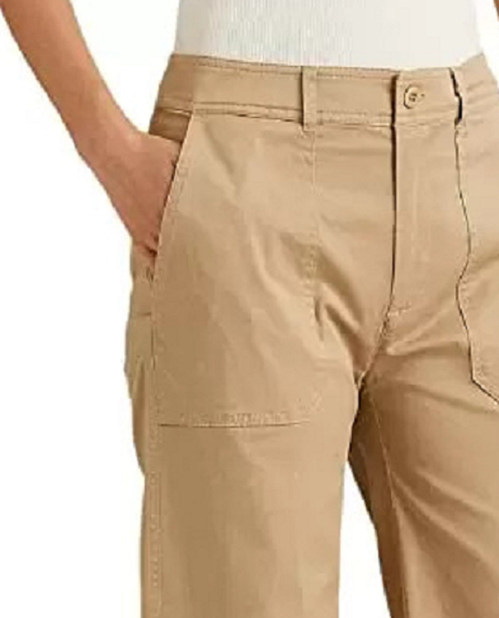 Calça feminina Ralph Lauren de sarja de algodão, perna larga, marrom, tamanho 8