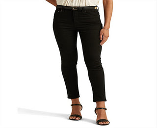 Calça jeans skinny Ralph Lauren feminina de cintura alta, preta, tamanho 8