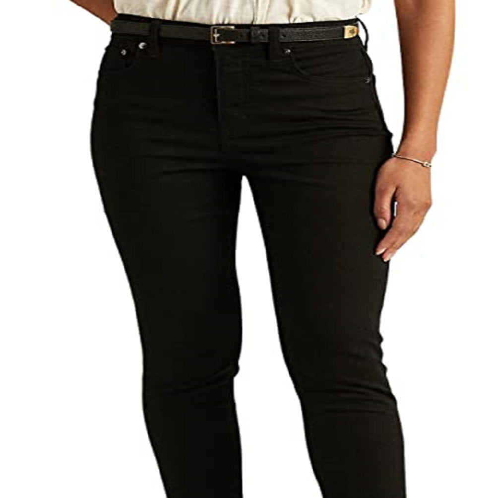 Calça jeans skinny Ralph Lauren feminina de cintura alta, preta, tamanho 8