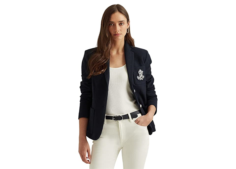 Ralph Lauren Blazer Feminino com Patch Jacquard Azul Tamanho Grande