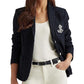 Ralph Lauren Blazer Feminino com Patch Jacquard Azul Tamanho Médio