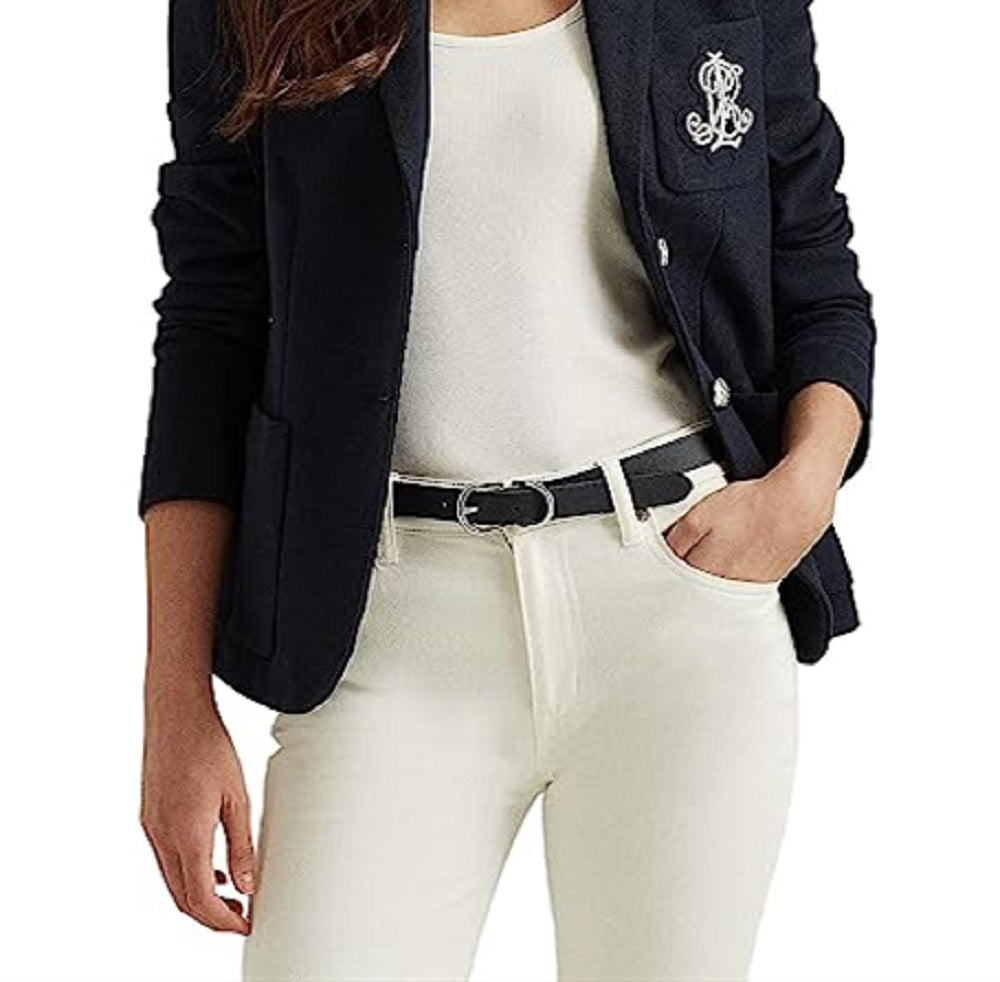 Ralph Lauren Blazer Feminino com Patch Jacquard Azul Tamanho Médio