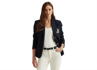 Ralph Lauren Blazer Feminino com Patch Jacquard Azul Tamanho Médio