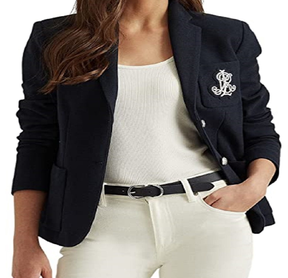 Ralph Lauren Blazer Feminino com Patch Jacquard Azul Tamanho X-G