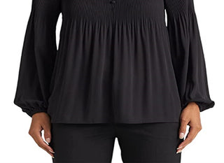 Blusa plissada feminina Ralph Lauren Georgette preta tamanho X-G