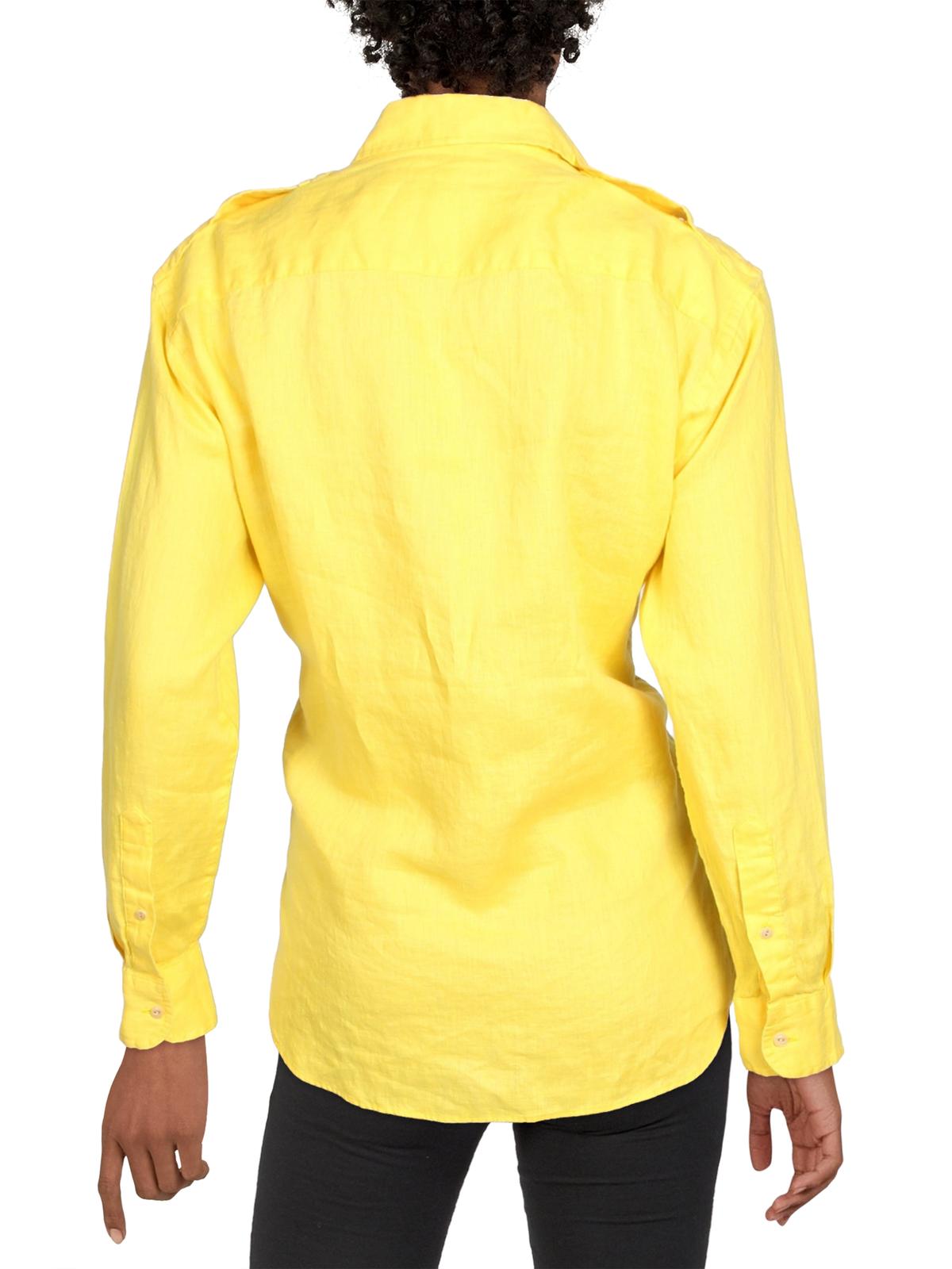Camisa de linho feminina Ralph Lauren, amarela, tamanho médio