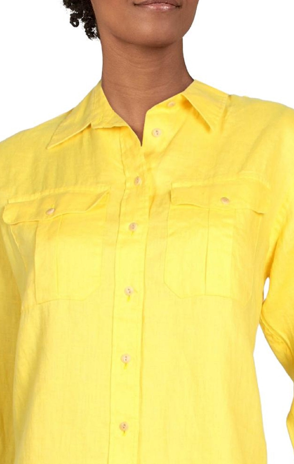 Camisa de linho feminina Ralph Lauren, amarela, tamanho médio