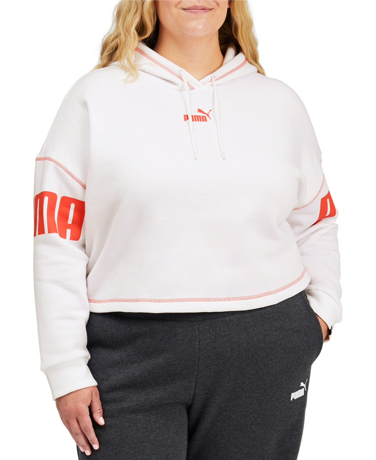 Moletom com capuz feminino Puma Logo, branco, tamanho 2X