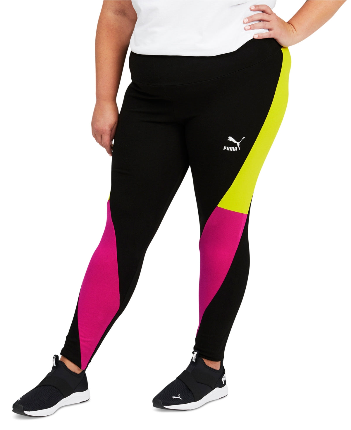 Leggings Puma Feminina Colorblock Cintura Alta Preta Tamanho 2X