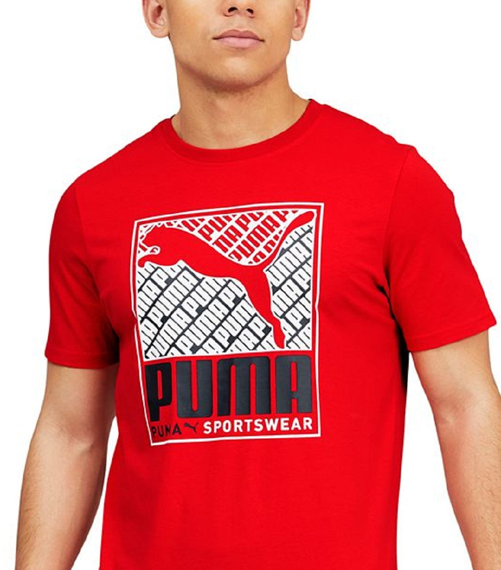 Camiseta Puma Crosswise Box Logo Masculina Vermelha Tamanho Médio