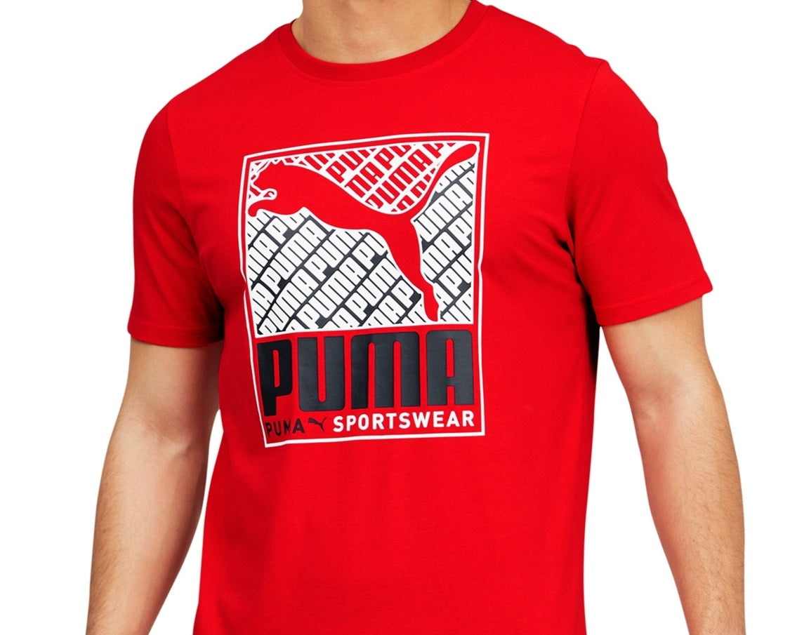 Camiseta Puma Crosswise Box Logo Masculina Vermelha Tamanho Grande