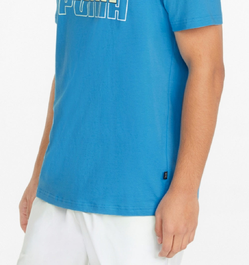 Camiseta Puma Triple Logo Masculina Azul Tamanho P