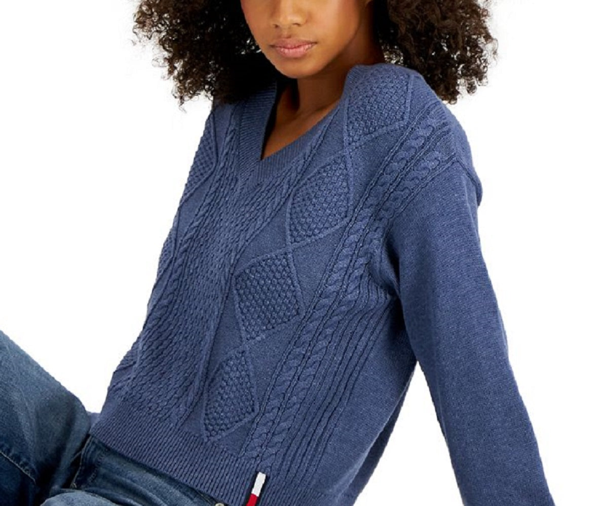 Suéter Tommy Jeans Feminino Cable Knit Azul Tamanho X-G