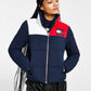 Jaqueta acolchoada feminina Tommy Jeans Colorblocked azul tamanho X-G