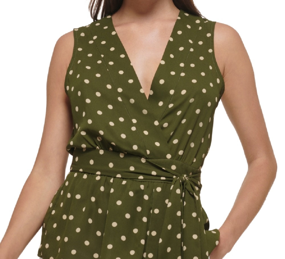 Blusa feminina Tommy Hilfiger sem mangas com decote em V, verde, tamanho XG