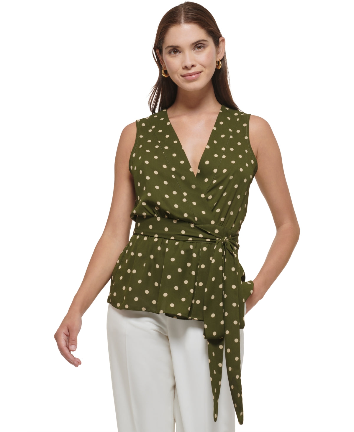 Blusa feminina Tommy Hilfiger sem mangas com decote em V, verde, tamanho XG