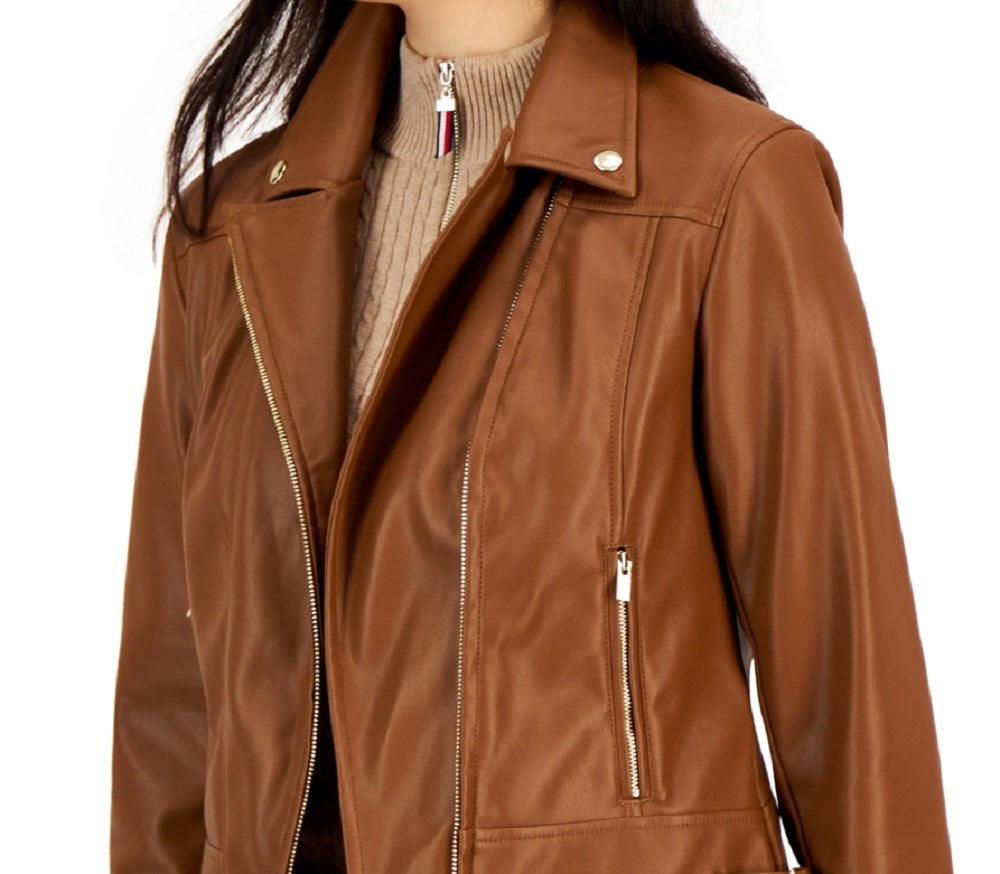 Jaqueta de couro sintético feminina Tommy Hilfiger marrom tamanho X P