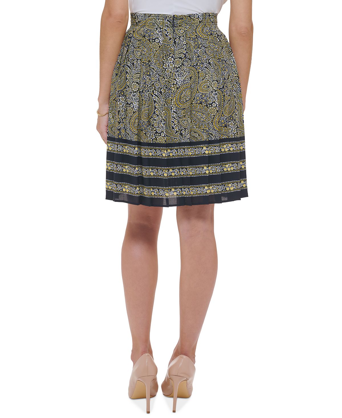 Saia plissada com estampa paisley feminina Tommy Hilfiger, amarela, tamanho 14