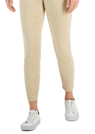 Calça skinny feminina Tommy Hilfiger de veludo cotelê marrom, tamanho 4