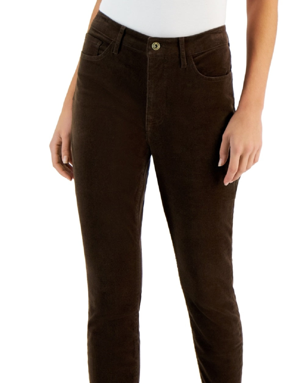 Calça skinny feminina Tommy Hilfiger de veludo cotelê marrom, tamanho 14