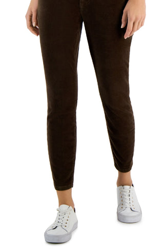 Calça skinny feminina Tommy Hilfiger de veludo cotelê marrom, tamanho 14