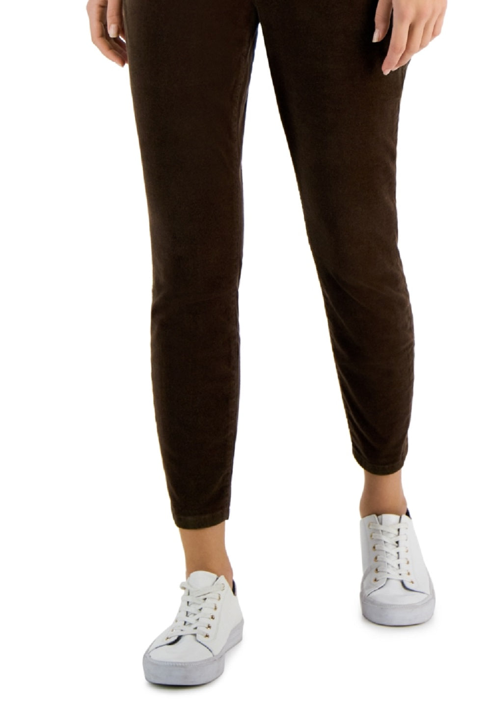 Calça skinny feminina Tommy Hilfiger de veludo cotelê marrom, tamanho 4