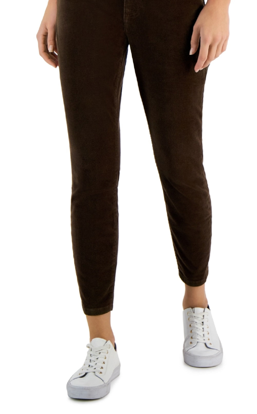 Calça skinny de veludo cotelê feminina Tommy Hilfiger marrom