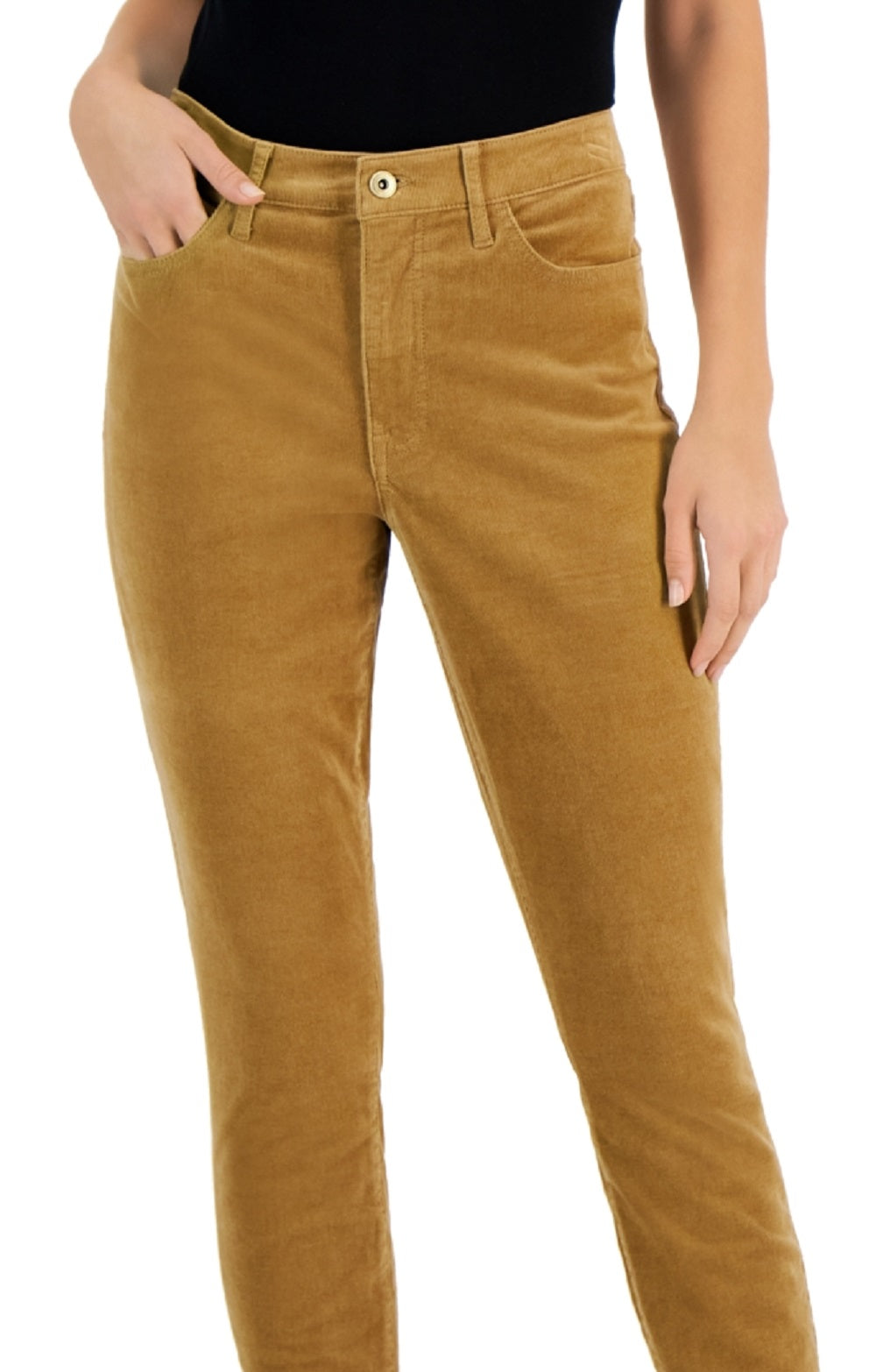 Calça skinny feminina Tommy Hilfiger de veludo cotelê marrom, tamanho 12