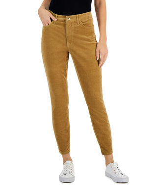 Calça skinny feminina Tommy Hilfiger de veludo cotelê marrom, tamanho 12